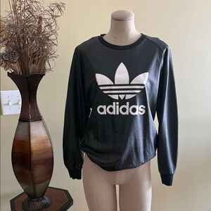 Adidas Black leather look Crewneck with White Trefoil Logo
